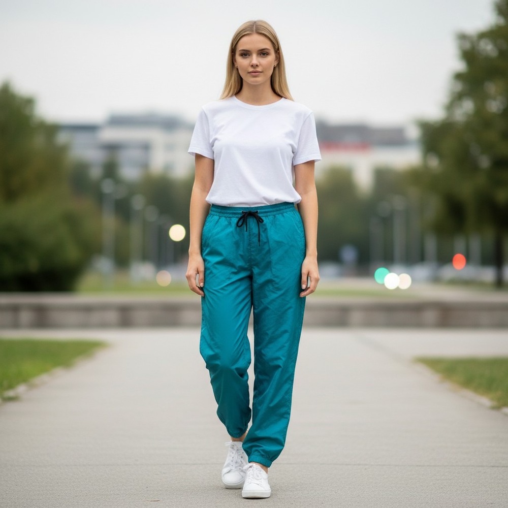 Vintage 100% Silk Tapered Pants Teal Green Elastic Waist Drawstring 90's